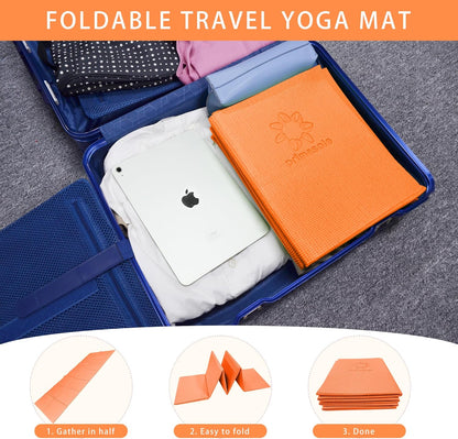 Primasole Folding Yoga Travel Pilates Mat Foldable Easy to Carry to Class Beach Park Tear resistant Travel Picnics 4mm Thick 9 Colors