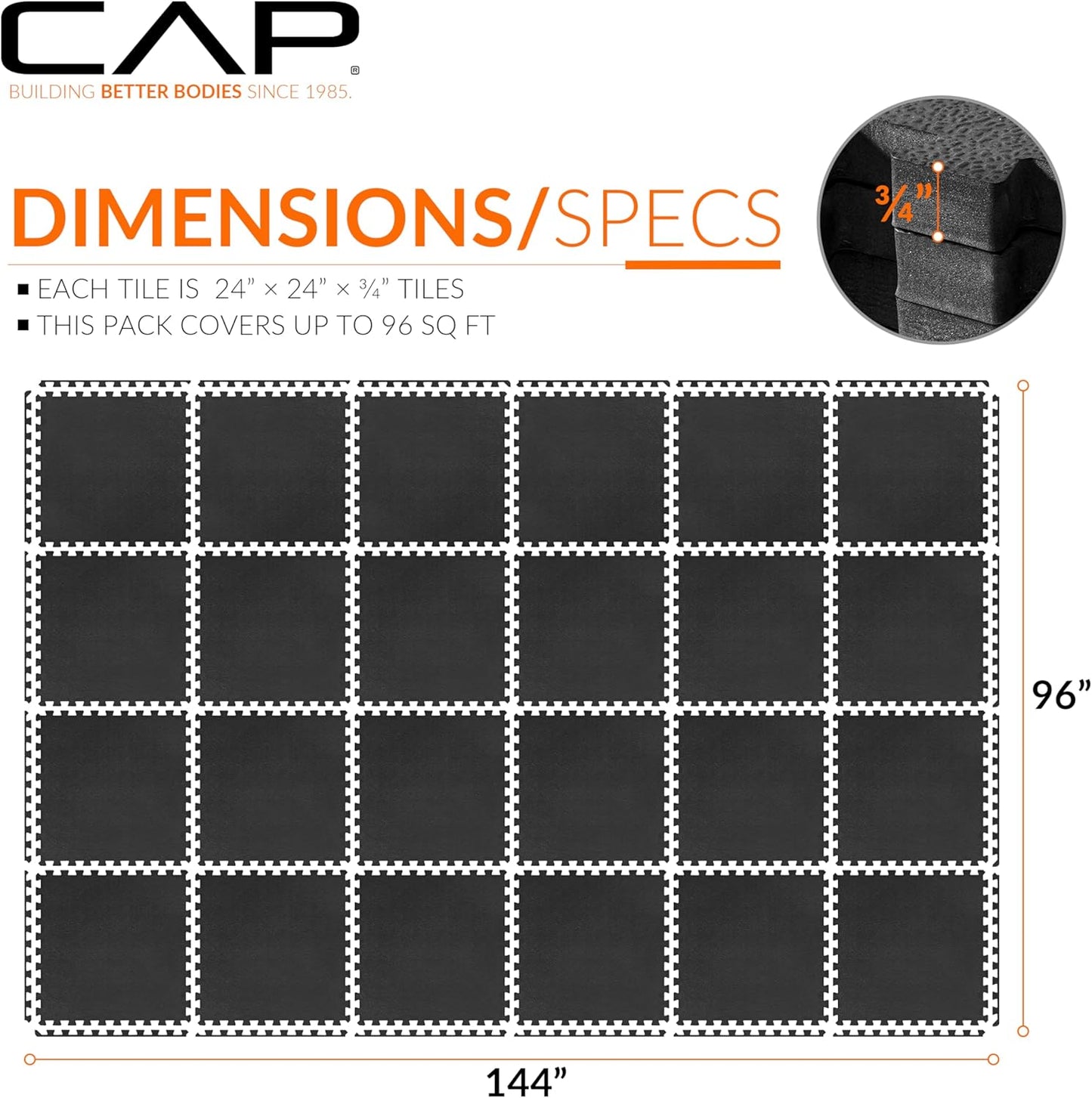 CAP Puzzle Exercise Mats | 3/4” Thick EVA Interlocking Foam Tiles for Home Gym Flooring | Multiple Options