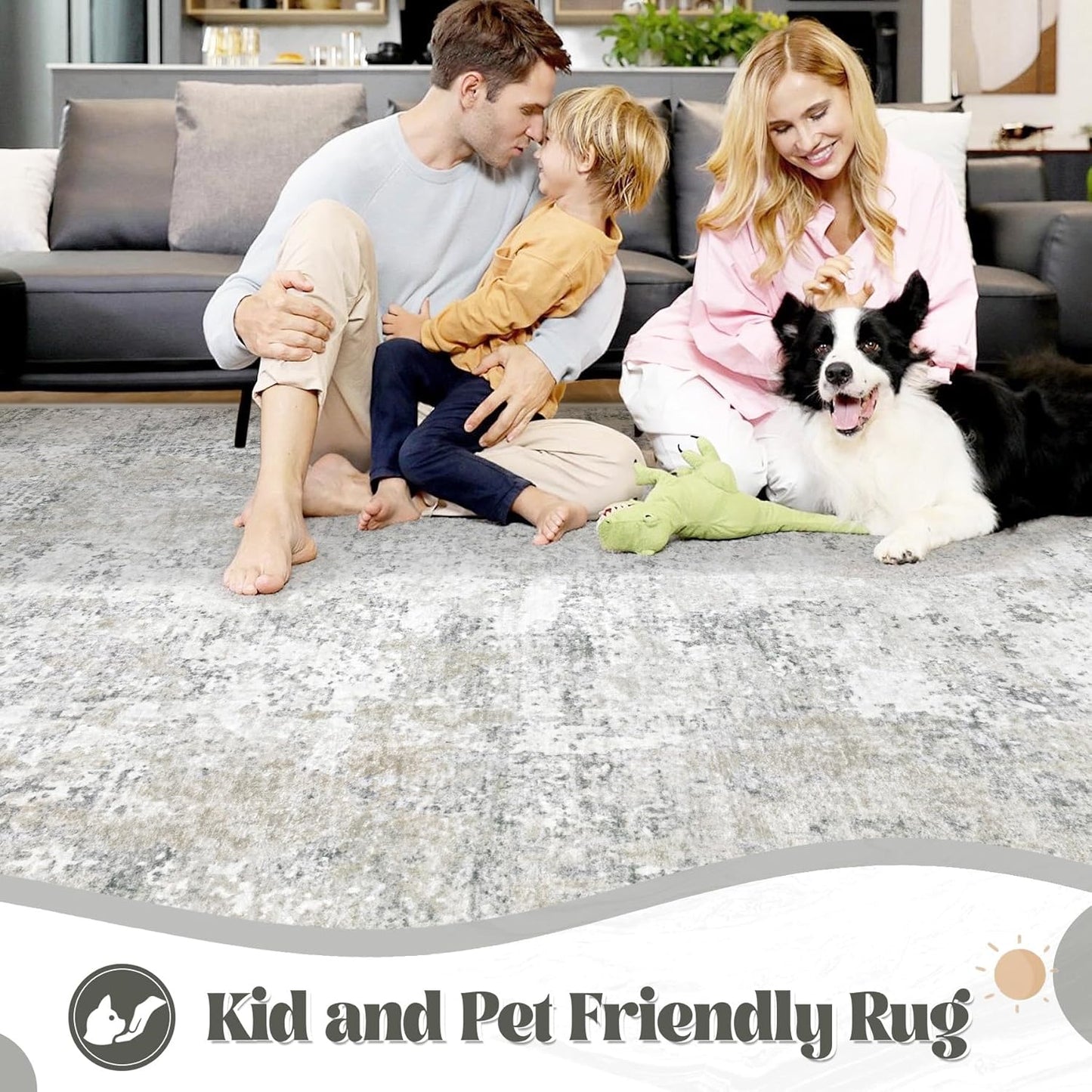 XLUEZ 8x10 Area Rugs for Living Room, Washable Modern Abstract Large Area Rug Neutral Soft Non Slip Kids Rug Stain Resistant Indoor Carpet for Bedroom Nursery Dining Children's Room(Blue, 8'x10')
