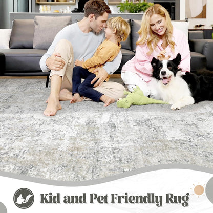 XLUEZ 8x10 Area Rugs for Living Room, Washable Modern Abstract Large Area Rug Neutral Soft Non Slip Kids Rug Stain Resistant Indoor Carpet for Bedroom Nursery Dining Children's Room(Blue, 8'x10')
