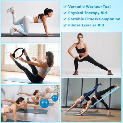 Goocrun Pilates Ring Set Exercise Equipment, with Exercise Resistance Bands Set, Pilates Ball, Sliding Disks. Portable Home Gym - with Fitness Guide Poster