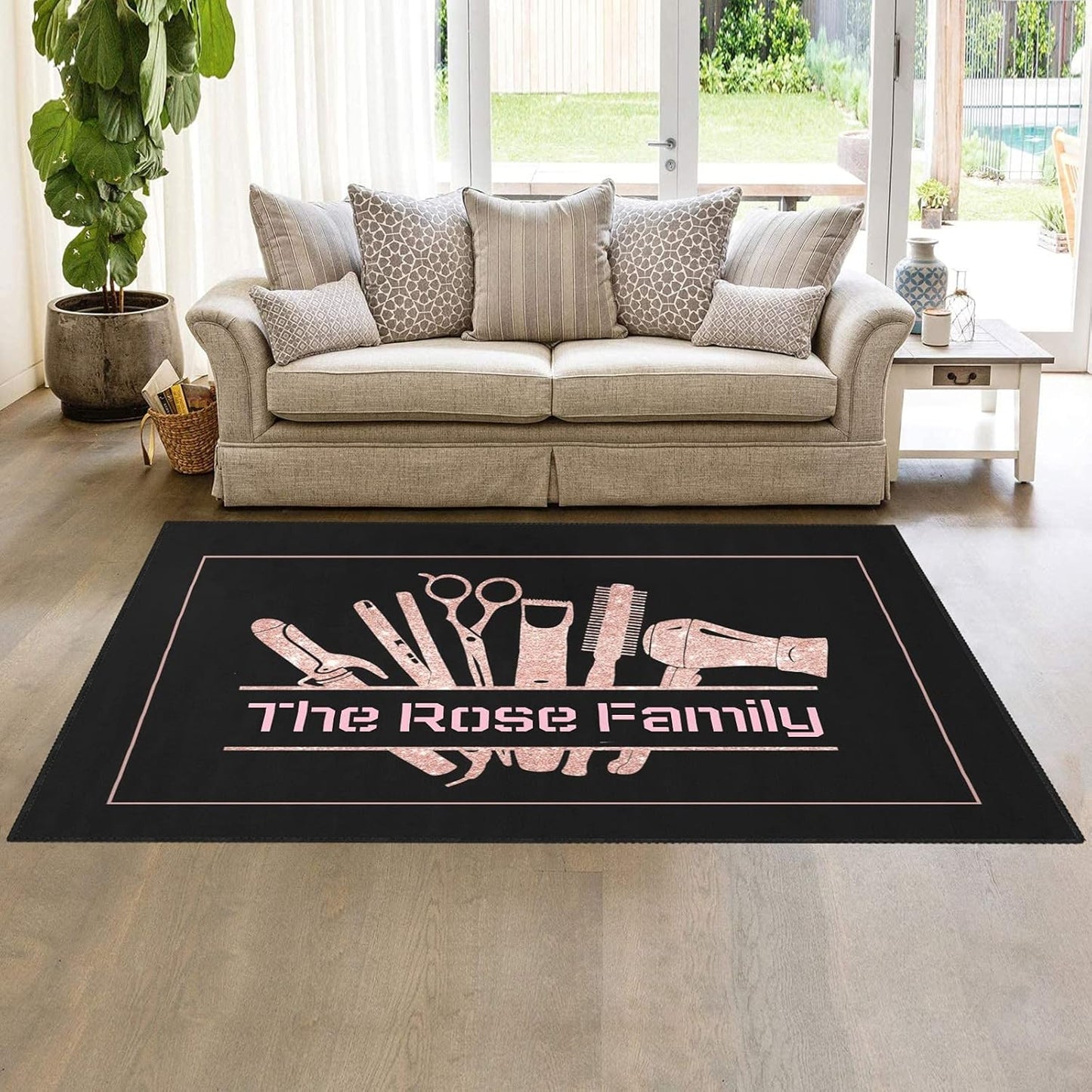 Barber Shop Welcome Salon Area Rug Custom Personalized Carpet for Living Room Yoga Bedroom Playing Room Camping 5.2'x7.5'