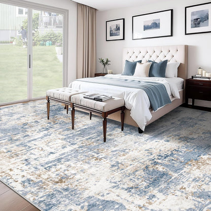 XLUEZ 8x10 Area Rugs for Living Room, Washable Modern Abstract Large Area Rug Neutral Soft Non Slip Kids Rug Stain Resistant Indoor Carpet for Bedroom Nursery Dining Children's Room(Blue, 8'x10')