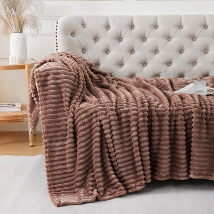 Khaki Throw Blanket for Couch Sofa 50x60 inches Striped Fleece Blankets Room Home Decor Lightweight Plush Soft Cozy Gifts for Women Mom Girls