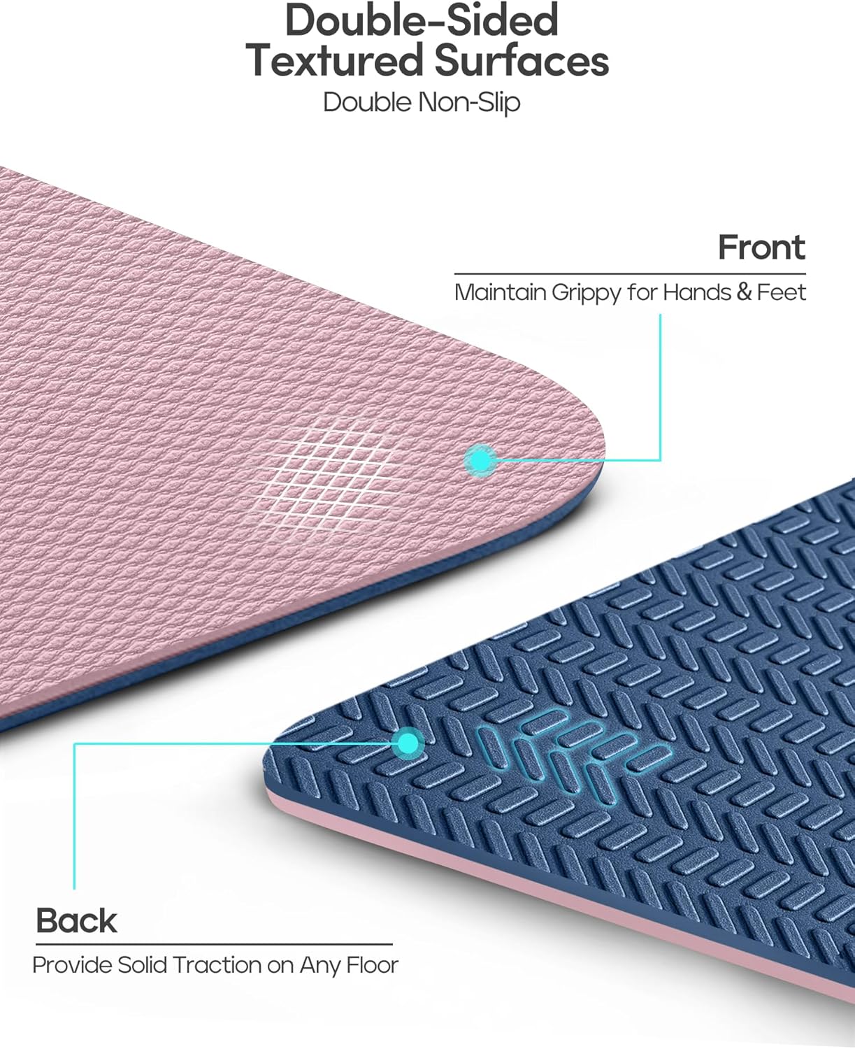 Heathyoga Yoga Mat Non Slip TPE Pilates Exercise Mats for Home Workout Gym Fitness Eco Friendly Thick Hot Yoga Mat with Strap Body Alignment,72"x 26" Thickness 1/4"