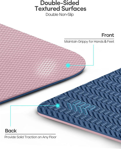 Heathyoga Yoga Mat Non Slip TPE Pilates Exercise Mats for Home Workout Gym Fitness Eco Friendly Thick Hot Yoga Mat with Strap Body Alignment,72"x 26" Thickness 1/4"