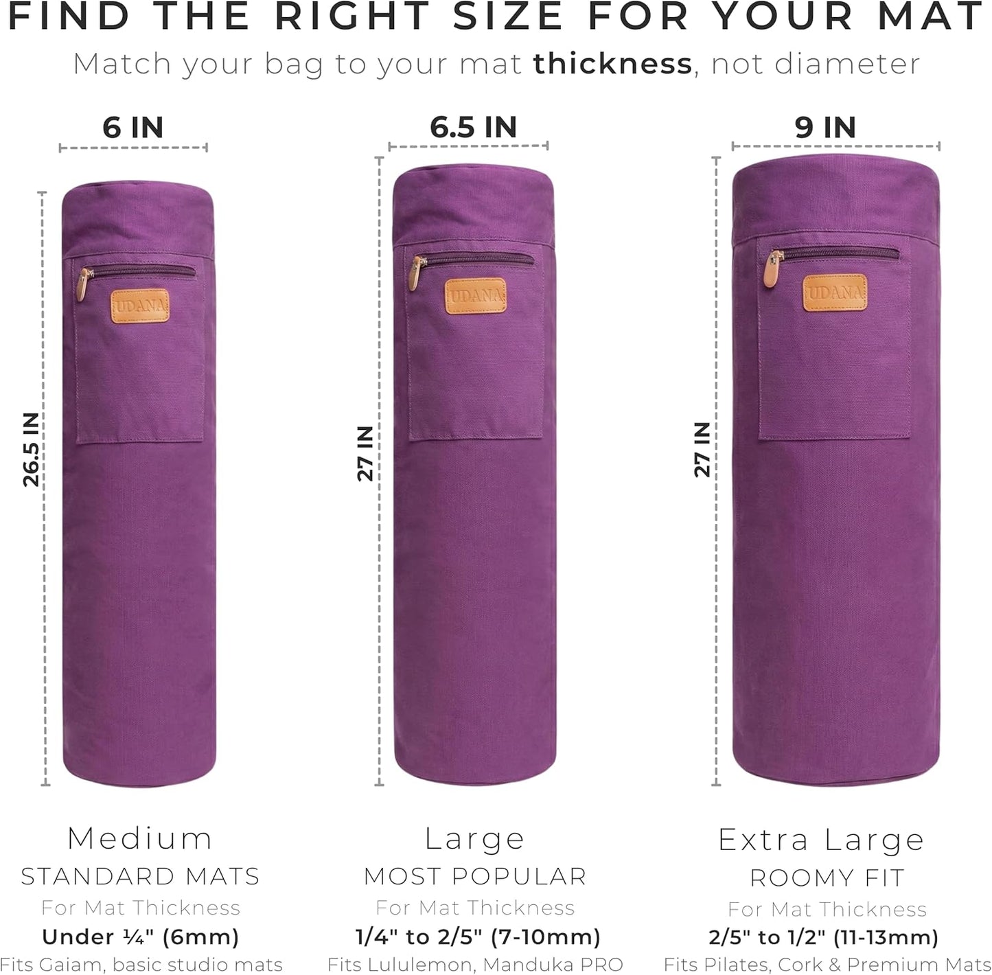 UDANA Canvas Yoga Mat Bag for Women & Men, Full-Zip Carrier with 3 Pockets & Adjustable Strap, Stylish Gym & Pilates Bag – Available in Multiple Sizes