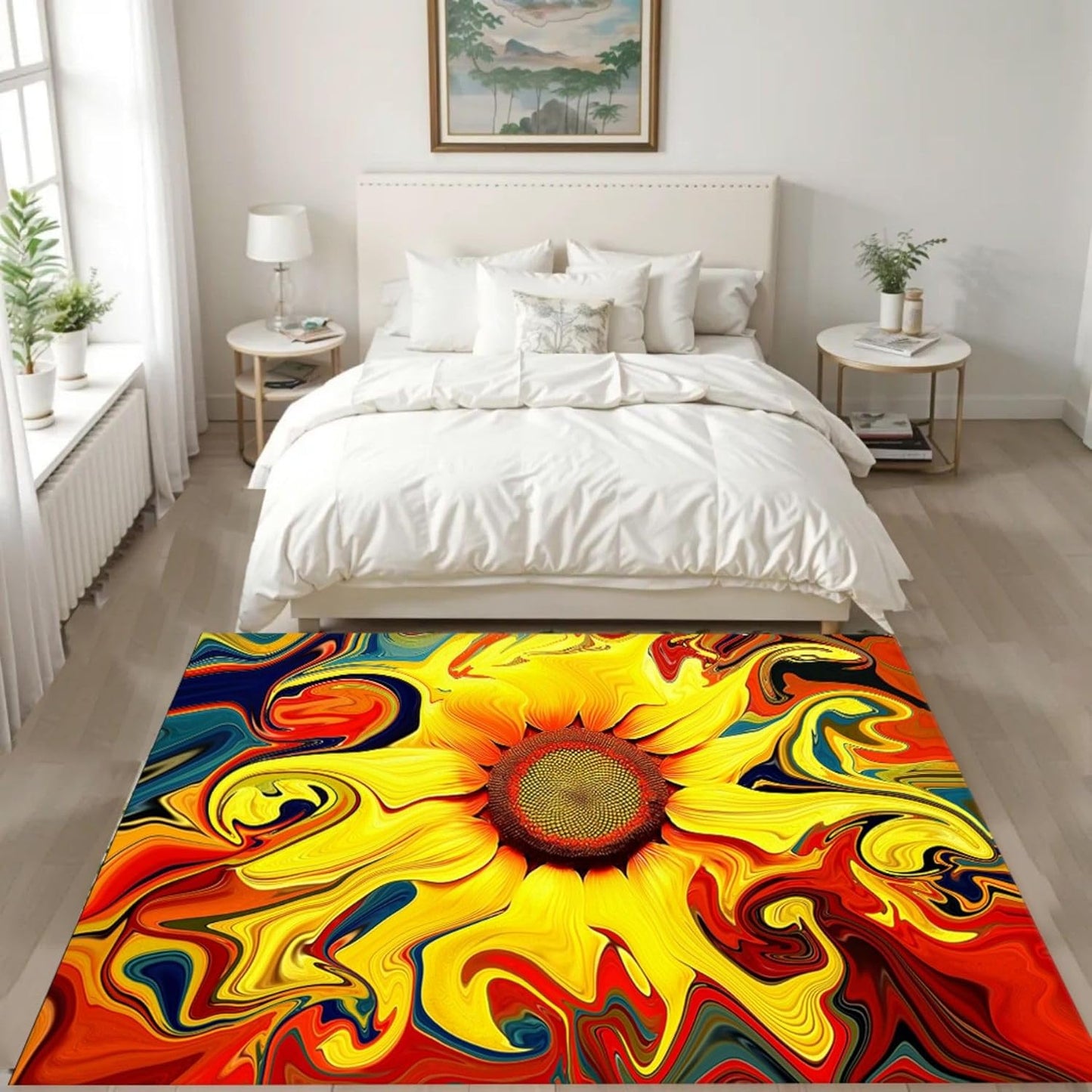 You are My Sunshine Sunflower Area Rug 6x8ft Beautiful Bee Butterfly Rug Indoor Low Pile Non-Shedding Carpet for Contemporary Retro Living Room Bedroom Yoga Mat Washable Non-Slip Rugs