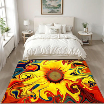 You are My Sunshine Sunflower Area Rug 6x8ft Beautiful Bee Butterfly Rug Indoor Low Pile Non-Shedding Carpet for Contemporary Retro Living Room Bedroom Yoga Mat Washable Non-Slip Rugs
