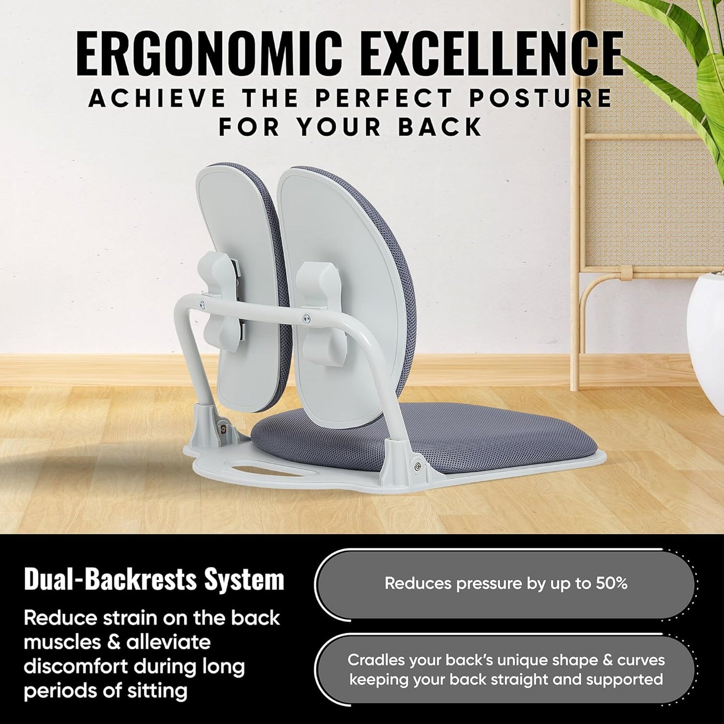 【Premium Dual-Backrests】 Made in Korea Ergonomic Floor Chair with Back Support - Meditation Chair, Floor Gaming Chair, Reading Chair, Floor Chairs for Adults, Foldable Chair (Black Leather)