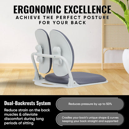 【Premium Dual-Backrests】 Made in Korea Ergonomic Floor Chair with Back Support - Meditation Chair, Floor Gaming Chair, Reading Chair, Floor Chairs for Adults, Foldable Chair (Black Leather)