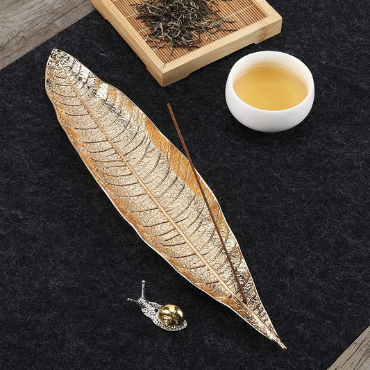 Accmor Incense Holder Set, Leaf and Snail Incense Burner, Incense Ash Catcher, Incense Sticks Holder for Counters, Meditation Room, Yoga, Home, Office, Red Copper