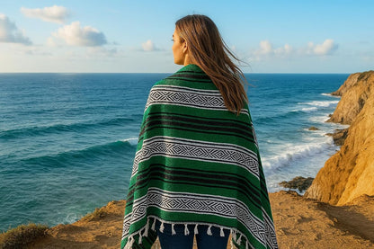 Airooglee 69" L x 51" W Large Mexican Blanket - Perfect as Yoga Outdoor Beach Serape Picnic Camping Woven Blanket, Boho Home Décor - Red