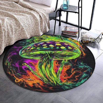 Machine Washable Modern Round Area Rug, Room Sofa Yoga Soft Round Carpet, Home Decor Non Slip Kitchen Office Circle Rug Trippy Rainbow Mushroom Tie Dye Art, 60inch