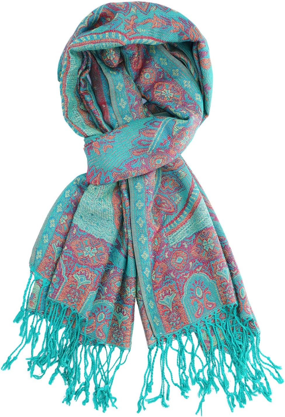 Ciormis Two Tone Silky Paisley Pashmina Shawl Scarf,Soft Women's Rave Jacquard Pashminas Wrap Scarves