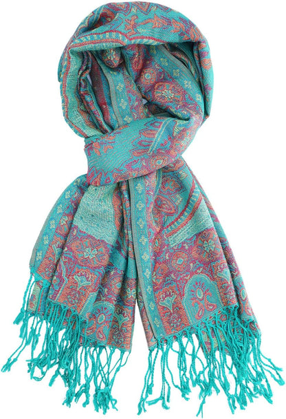 Ciormis Two Tone Silky Paisley Pashmina Shawl Scarf,Soft Women's Rave Jacquard Pashminas Wrap Scarves