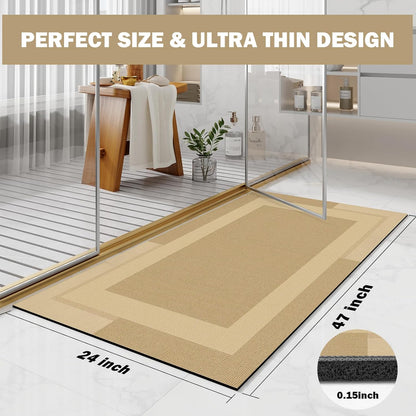 YDKGL Non Slip Long Bath Mat Bathroom Runner, Rubber Backing Ultra Thin Bathroom Rugs Fit Under Door Quick Dry Super Absorbent Washable Bath Rug Shower Mat for Bathtub Sink Floor, Dark Gray 17"x47"