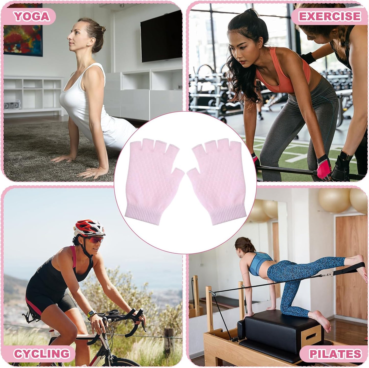 Eurzom 2 Pairs Non Slip Yoga Gloves for Women Fingerless Pilates Gloves with Grips for Yoga Fitness Workout Sports Exercise Gym