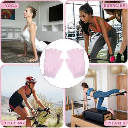 Eurzom 2 Pairs Non Slip Yoga Gloves for Women Fingerless Pilates Gloves with Grips for Yoga Fitness Workout Sports Exercise Gym