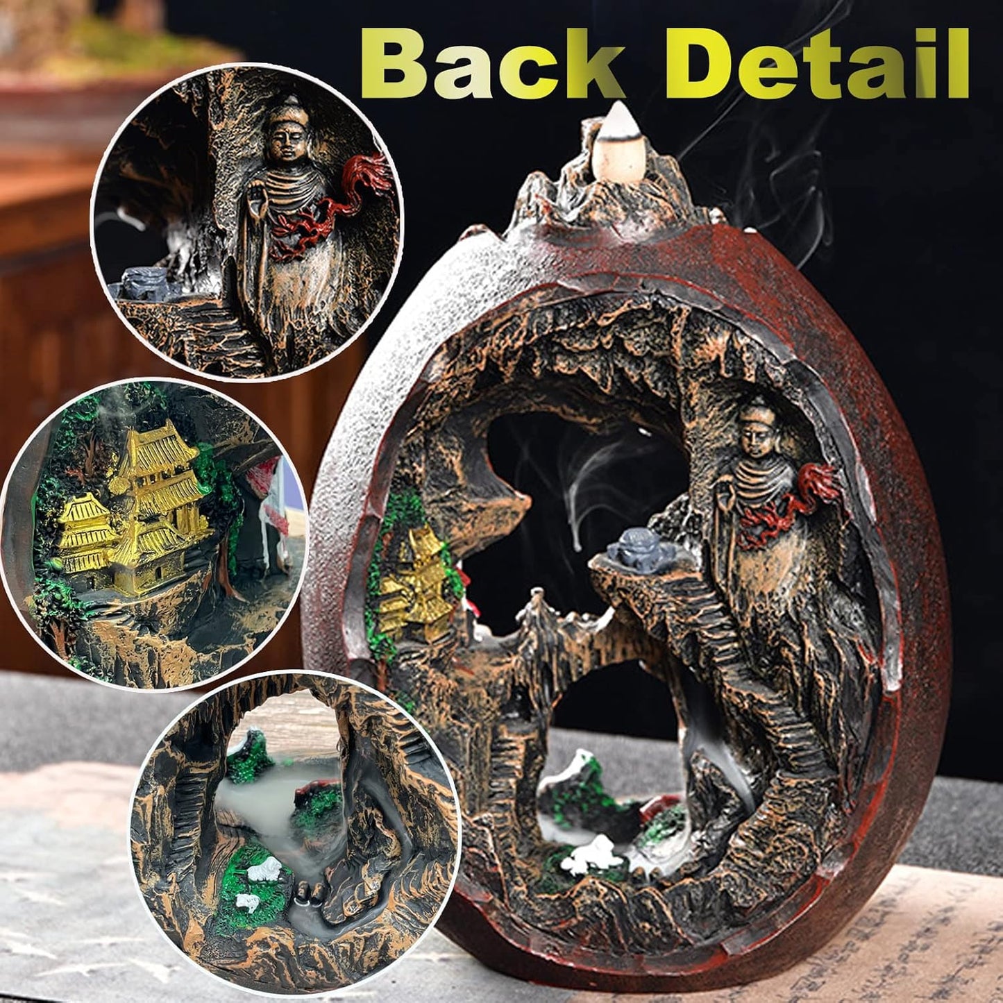 Mountain Waterfall Incense Burner，Backfall Incense Holder River, Incense Falls Meditation Decor for Room with Upgrade Incense Cones and Accessories (Mountain)
