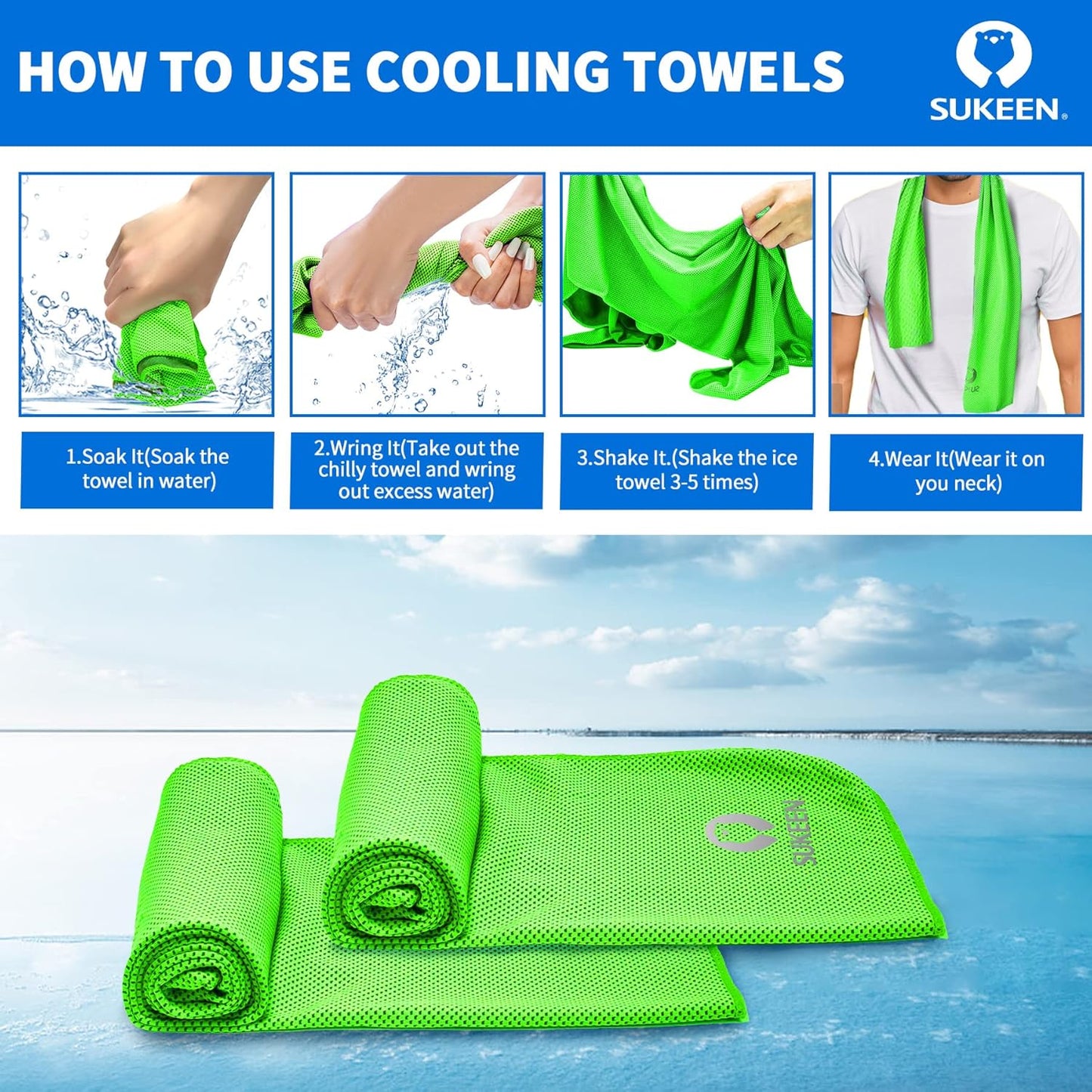 Sukeen [4 Pack Cooling Towel (40"x12"), Soft Breathable Chilly Microfiber Towel for Yoga,Sport,Running,Gym,Workout,Camping,Fitness,Workout & More Activities
