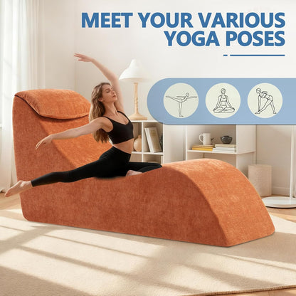 Yoga Chair Lounge for Adult, Yoga Lounge Chair，Ergonomic Chaise Lounge Chair,Chaise Lounge Indoor， Head Pillow，Perfect for Stretching, Massage, and Relaxation, Used in Living Room, Bedroom（Yellow）