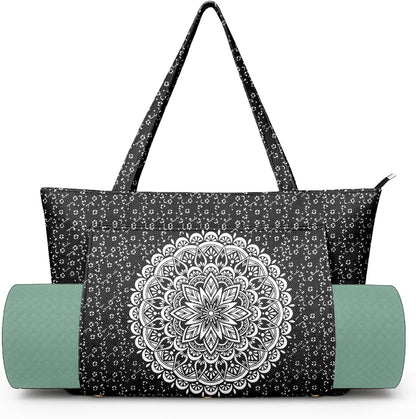 Yoga Bag for Women, Large Canvas Yoga Mat Tote Bag with Yoga Mat Carrier - Large Mat Pocket Fitness Tote for Pilates, Gym, Travel, Office & Beach