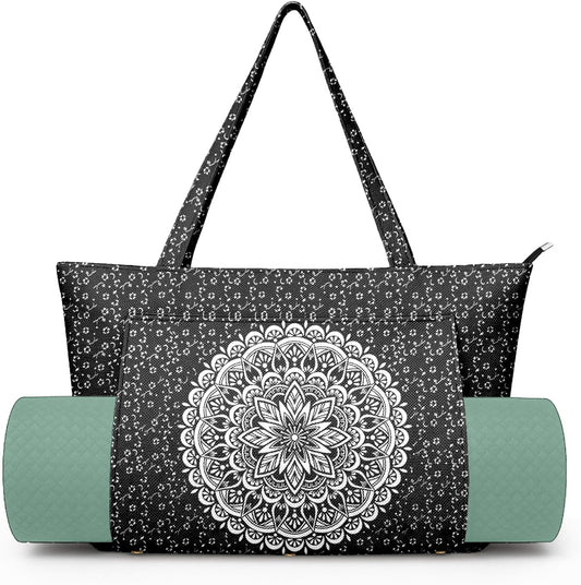 Yoga Bag for Women, Large Canvas Yoga Mat Tote Bag with Yoga Mat Carrier - Large Mat Pocket Fitness Tote for Pilates, Gym, Travel, Office & Beach