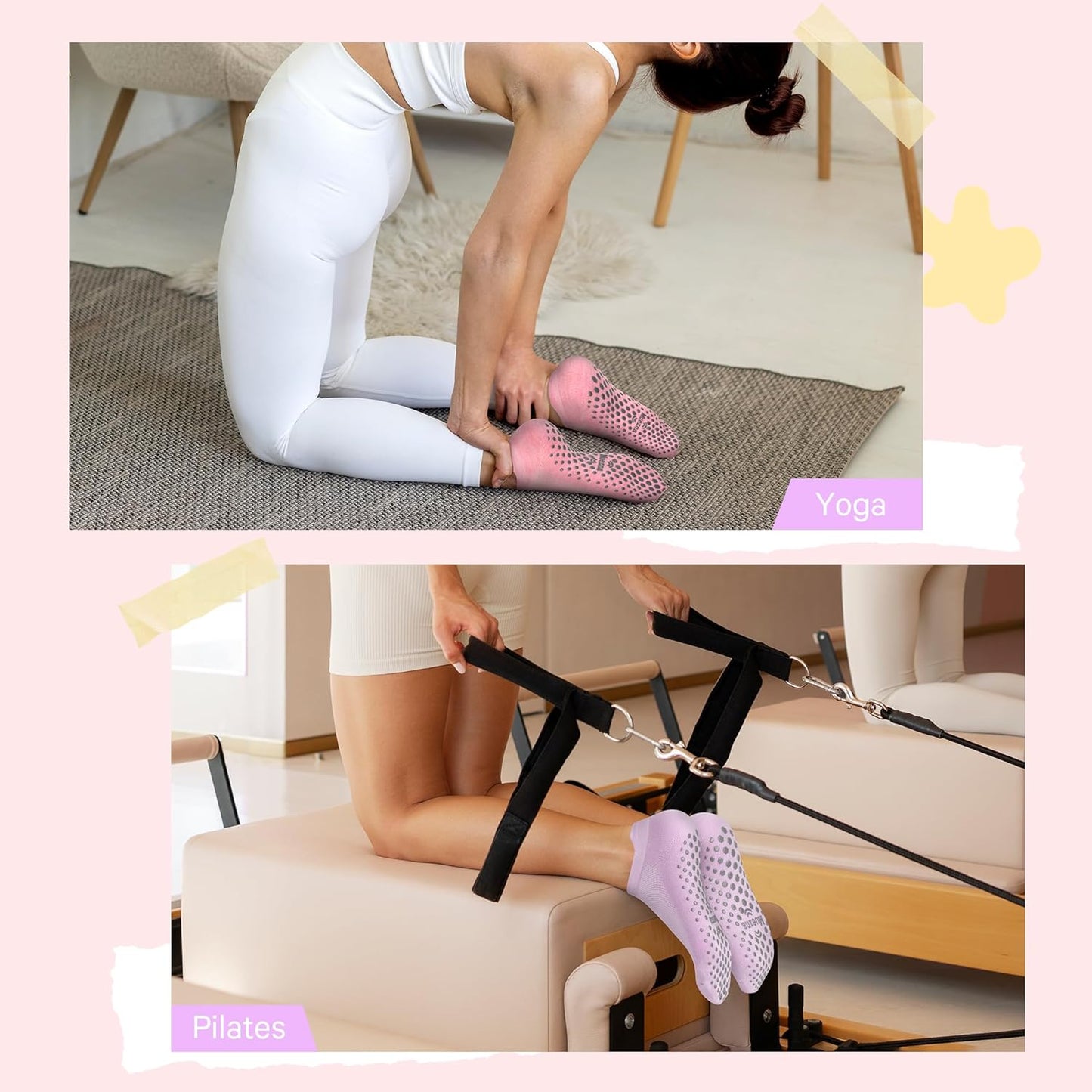Muezna 6 Pairs Pilates Grip Socks for Women, Non Slip Yoga Socks with Grips, Grippy Socks for Barre, and Hospital