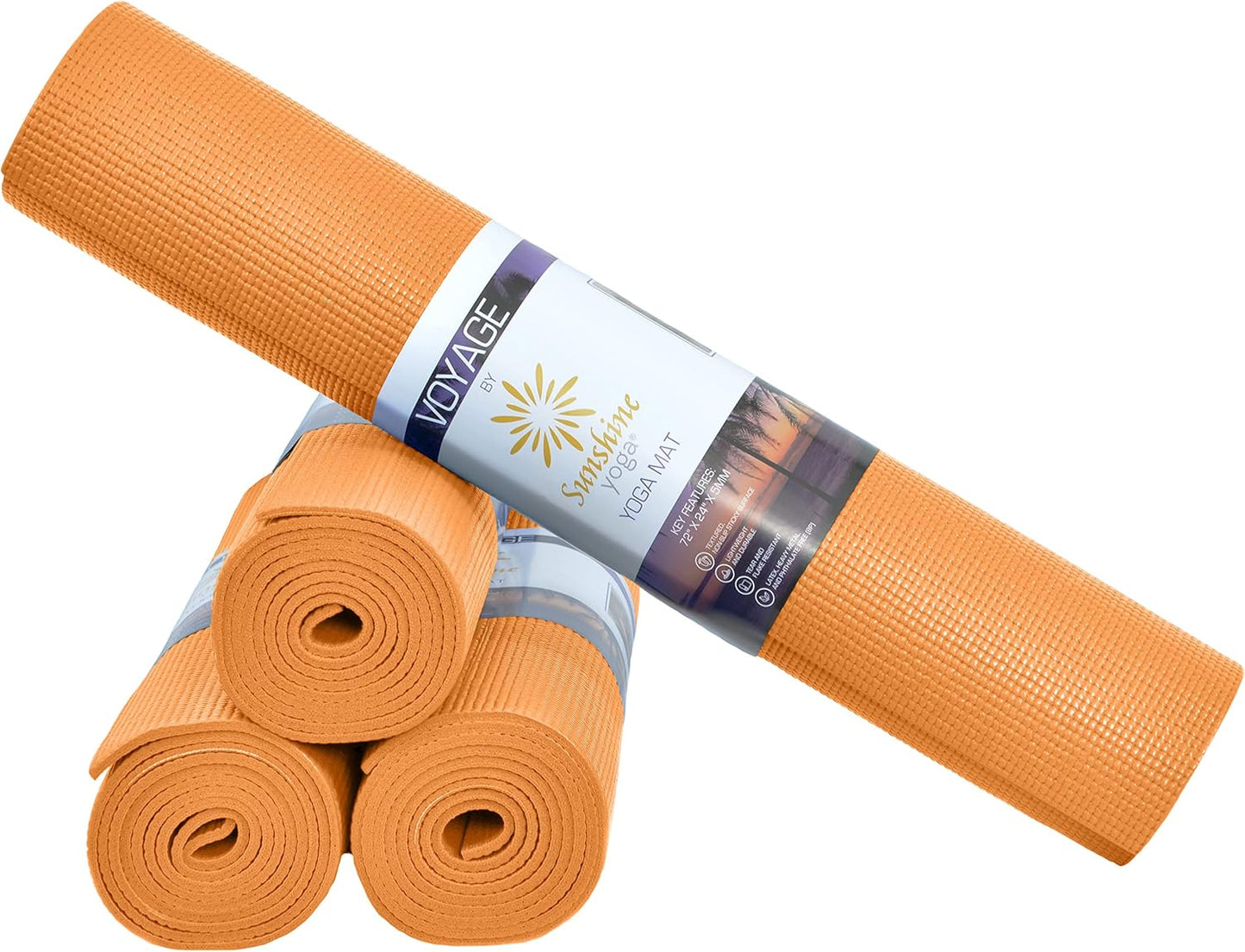 Voyage Yoga Mat, 4 Pack, 72" x 24" Extra Long Exercise Mat, 5mm Thick Bulk Yoga Mats for Schools, Anti-Tear, Non Slip Fitness Mat for Gym or Studio