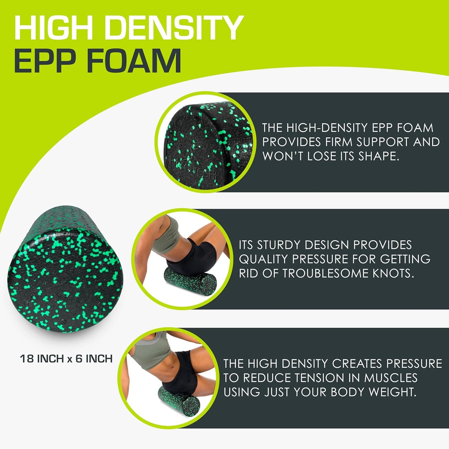 ProsourceFit High Density Foam Rollers 12 - inches long, Firm Full Body Athletic Massage Tool for Back Stretching, Yoga, Pilates, Post Workout Muscle Recuperation, Black