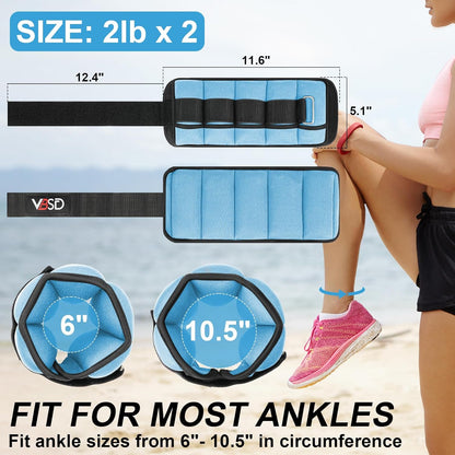 VBSD Adjustable Ankle Weights for Men Women, 2 4 6 8 10 lbs 1 Pair Leg Weight Straps, Weighted Ankle Weight Set with Removable Sandbags for Walking Running Yoga Physical Therapy Gym Home Workout