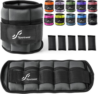 Sportneer Adjustable Ankle Weights Set - 1 Pair (2-10 lbs) Removable Sandbags for Women & Men, Comfortable Neoprene Leg Weights for Walking, Running, Pilates, Yoga, Home Workout & Physical Therapy