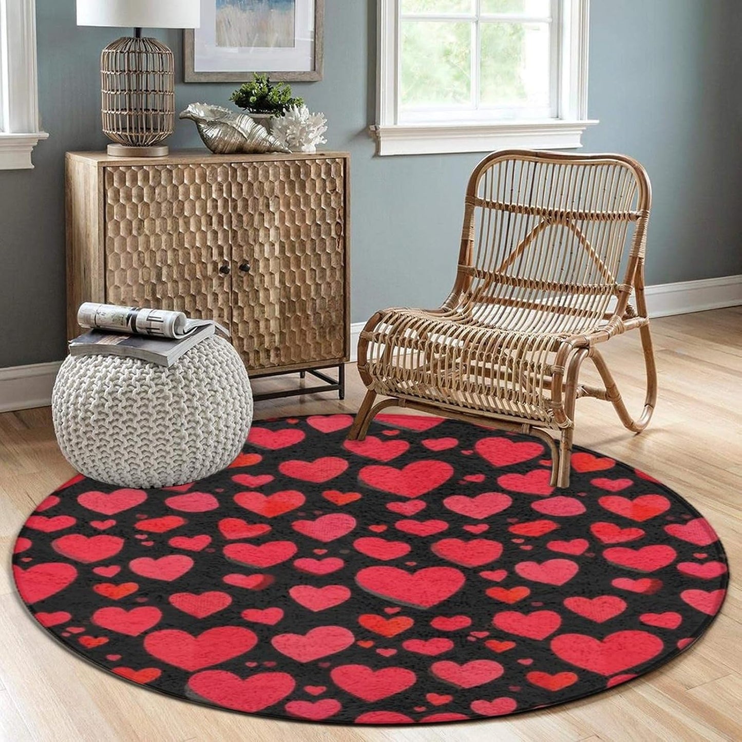 Soft Round Yoga Carpet, Large Home Decor Mat, Non-Slip Machine Washable Kitchen Office Circle Rug Compatible with Cool Norse Viking Vegvisir Runic Compass