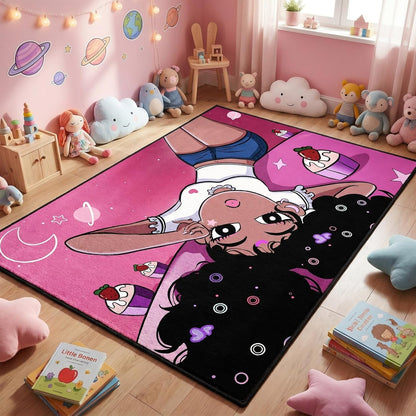 Black Girl Area Rug for Bedroom African Black Girls Floor Rugs for Living Room Playroom Cartoon Art Home Decor Soft Yoga Mats for Women Afro Purple 47" x 31" (2.7 x 3 Feet)