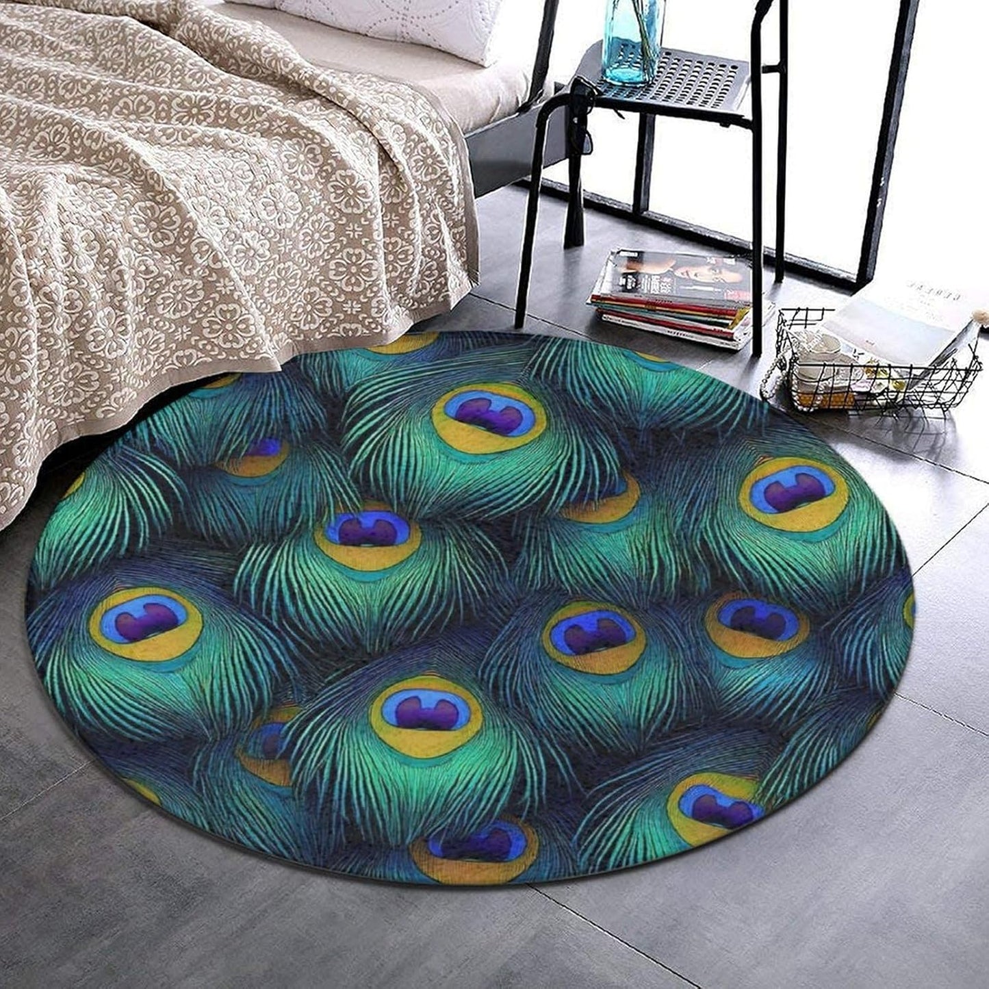 Soft Round Yoga Carpet, Office Chair Decor Round Mat for Carpet and Hardwood Floors Purple Butterfly