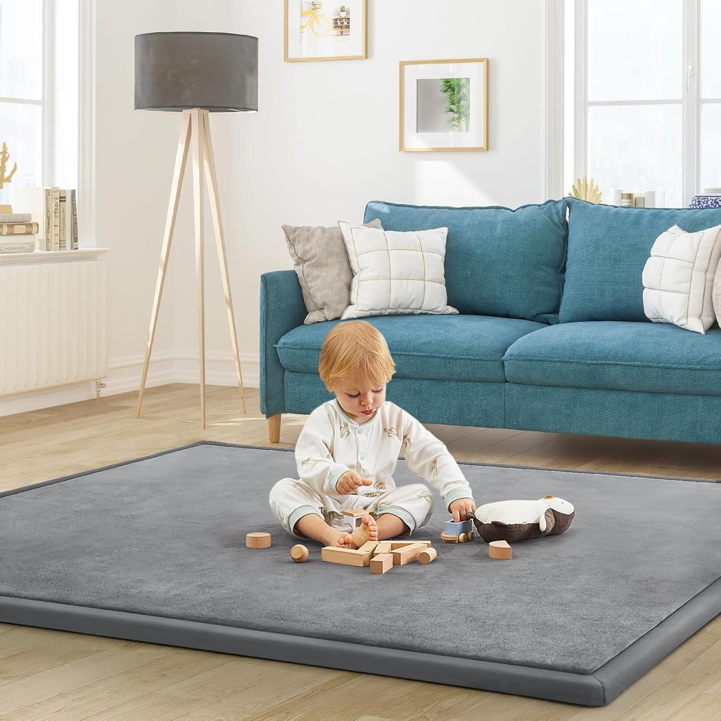 Baby Play Mat for Floor Nursery Rug Muscle Mat Area Rug Playroom Rug 79"x110" Playpen Mat Memory Foam 1.3" Thick Crawling Mat For Babies,Toddlers, Infants, Kids,Grey