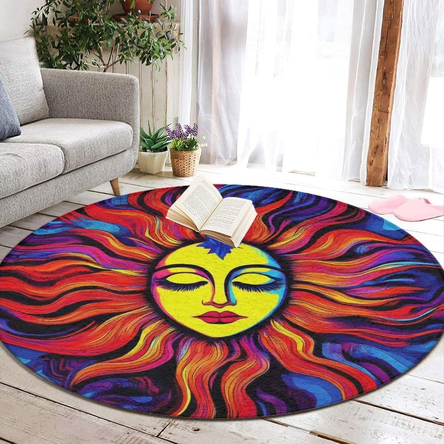 Home Decor Non Slip Kitchen Office Circle Rug, Machine Washable Modern Round Area Rug, Room Sofa Yoga Soft Round Carpet Purple Galaxy Trippy Space Astronaut Art, 36inch