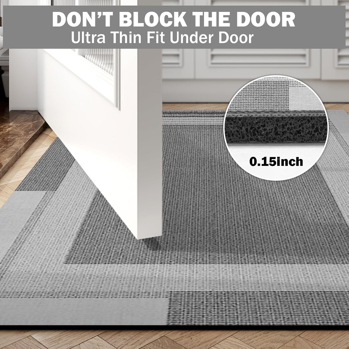 YDKGL Non Slip Long Bath Mat Bathroom Runner, Rubber Backing Ultra Thin Bathroom Rugs Fit Under Door Quick Dry Super Absorbent Washable Bath Rug Shower Mat for Bathtub Sink Floor, Dark Gray 17"x47"