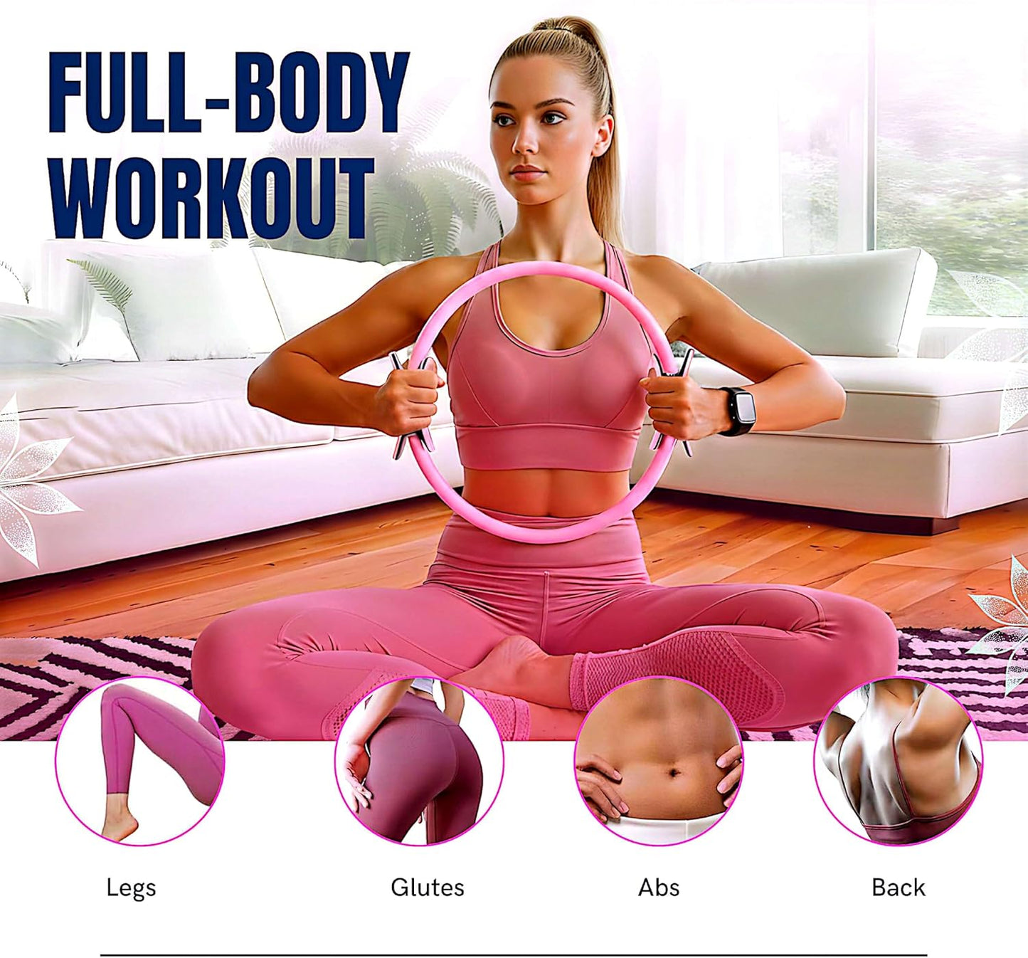 Pilates Kit for Women 17PCS, Home Pilates Workout Equipment Set with 14” Pilates Ring and Ball, Resistance Bands, Stretch Strap, Yoga Ring, Full Body Fitness Kit for Home Gym