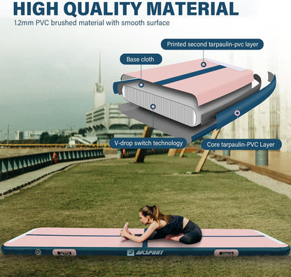AKSPORT Gymnastics Air Mat Tumble Track Tumbling Mat Inflatable Floor Mats with Air Pump for Home Use/Tumble/Gym/Training/Cheerleading/Parkour/Beach/Park/Water