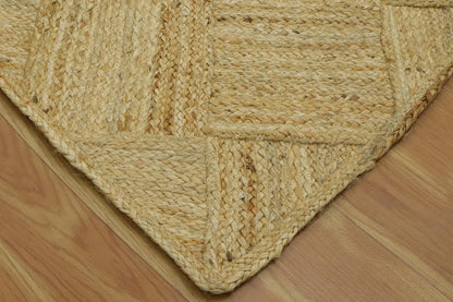 Hand Braided Jute 4 Ft Square Kilim Rug Flatweave Pink Geometric Pattern Jute Sisal Rug, Thick 0.27 Inch Indoor Outdoor Carpet for Kitchen, Bedside, Yoga Mat - Colors A