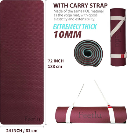 Extra Thick Exercise Yoga Mat with Strap - 2/5 Inch (10MM), Non-Slip Workout Mat for Yoga, Pilates, and Floor Exercises