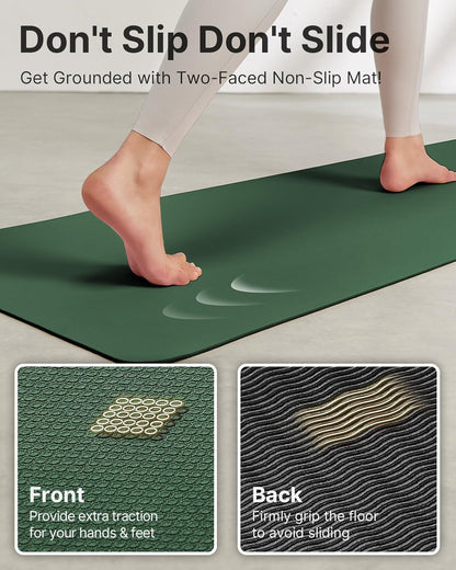 Yoga Mat,Non-Slip TPE Exercise Mat(1/4 Inch) for Pilates, Fitness & Barefoot Workouts, Home Gym Studio with Strap & Bag