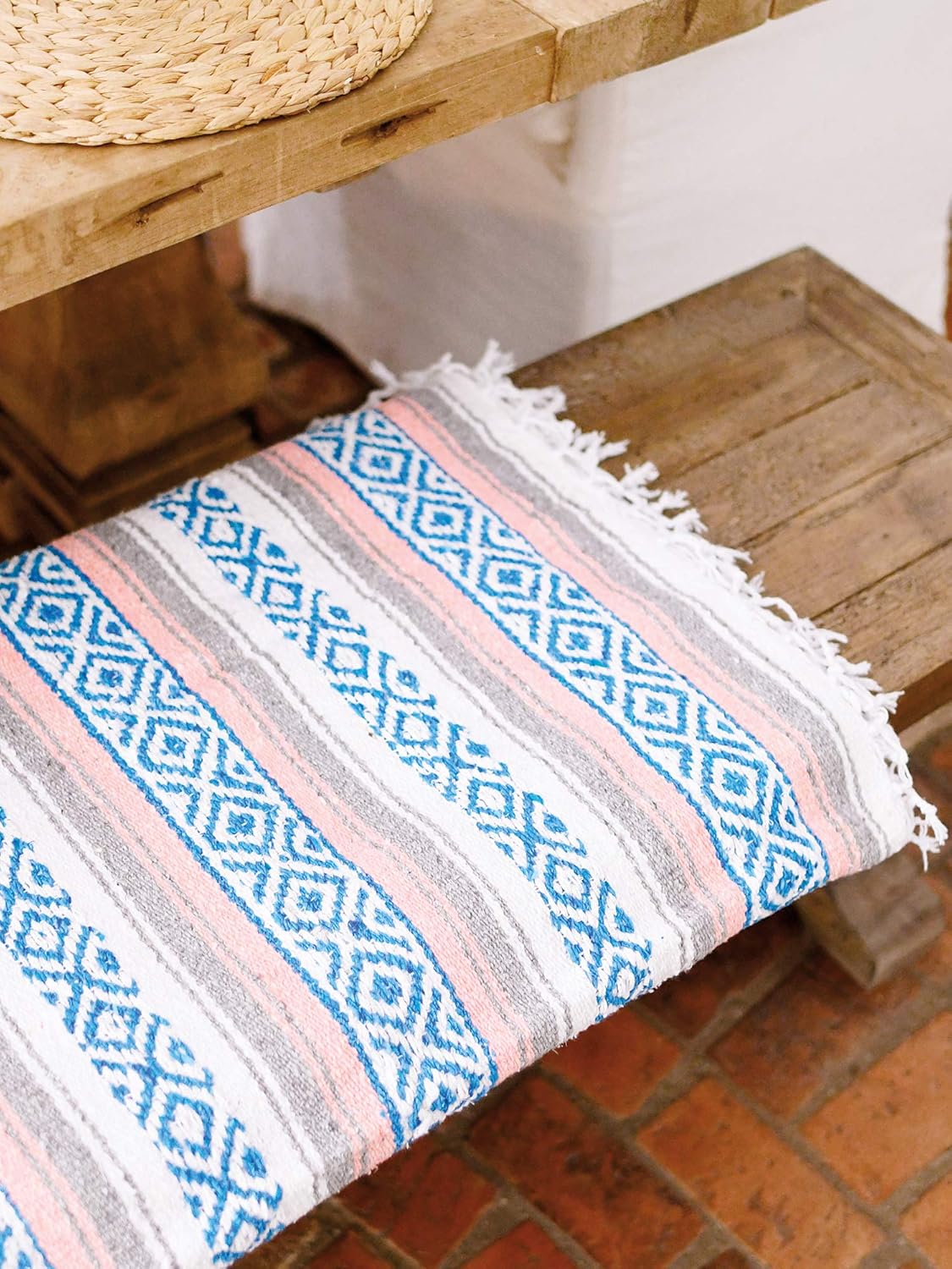 Mexican Blanket by Laguna Beach Textile Co - Beach, Yoga, Camping, or Decorative Throw Blanket - Traditional Handmade Serape (Ivory)