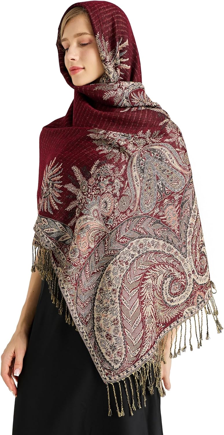 vimate Silky Paisley Pashmina Shawl Scarf-Women's Soft Double-side Jacquard Pashminas Wrap for Evening Dress Travel Shawl