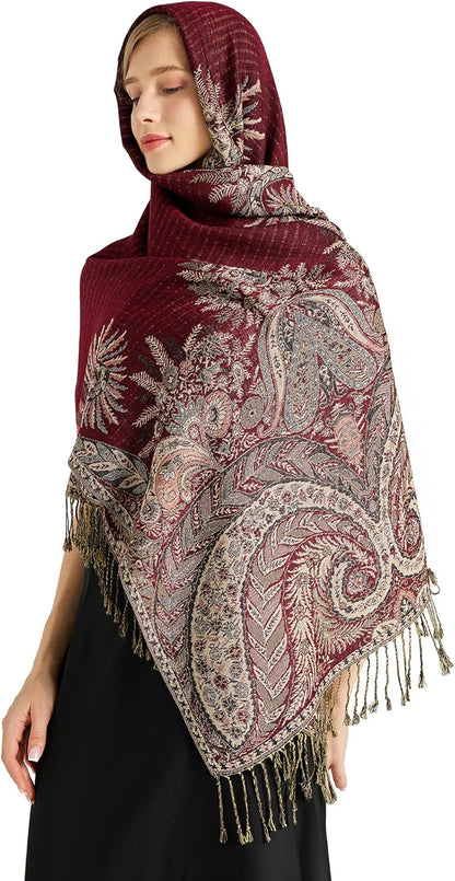 vimate Silky Paisley Pashmina Shawl Scarf-Women's Soft Double-side Jacquard Pashminas Wrap for Evening Dress Travel Shawl