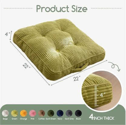 HIGOGOGO Floor Pillow Cushion for Adults, Meditation Cushion Pillow, Large Square Floor Sitting, Tufted Corduroy Cover, for Tatami Living Room or Yoga, 22x22 Inch, Dark Grey