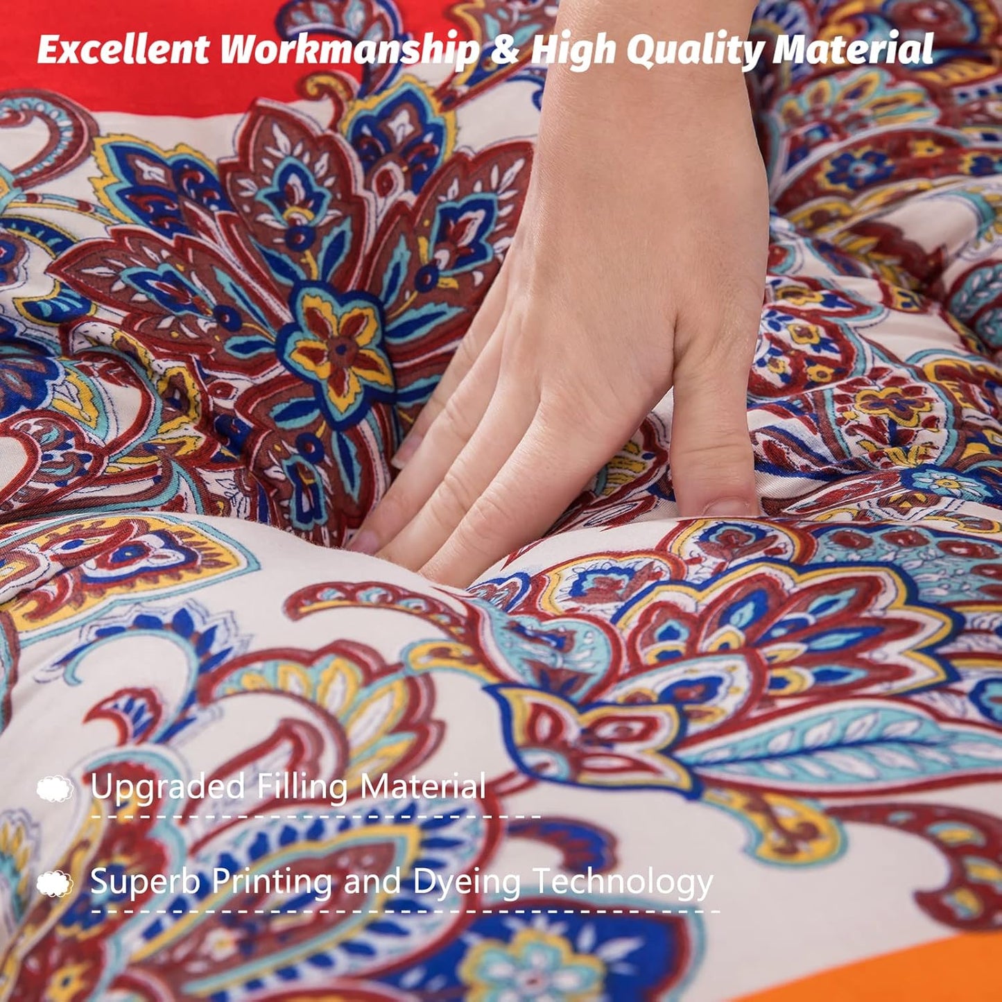 MAXYOYO Bohemian Retro Mattress Boho Floral Japanese Futon Mattress Tatami Floor Mat Foldable Portable Camping, Sleeping Pad, Lounger Couch Bed Full Size