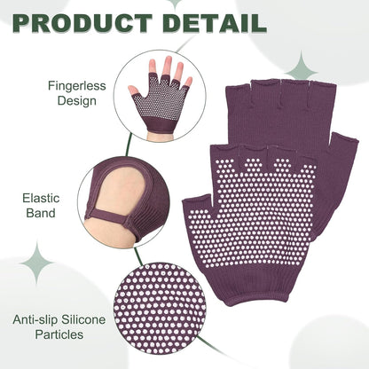 Yoga Gloves, Non Slip Fingerless Pilates Gloves Breathable Exercise Workout Mittens